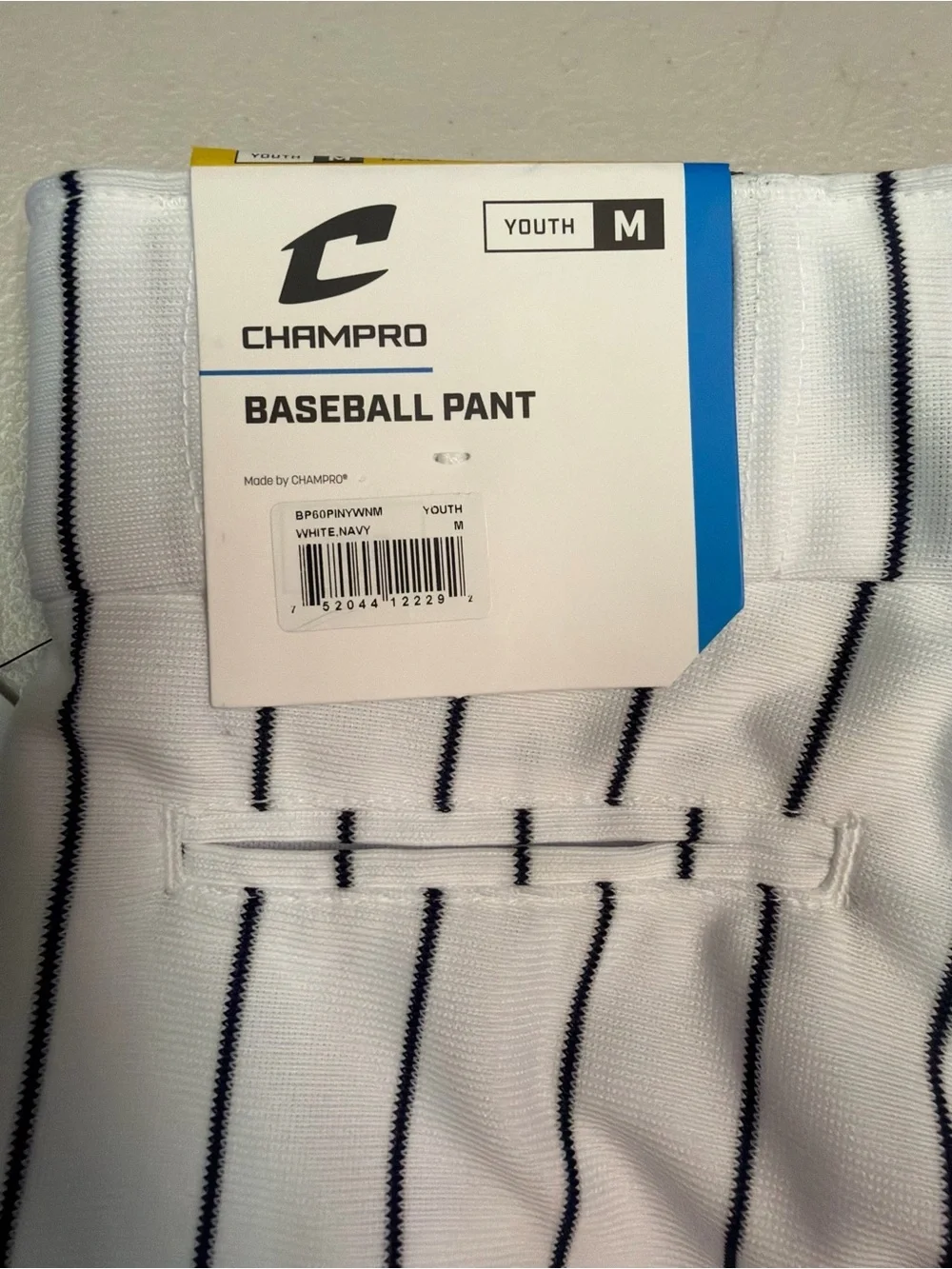 Champro Youth M Triple Crown 2.0 Open Bottom Baseball Pants White/Navy Pinstripe
